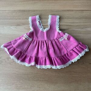 Vintage Evy of California Baby Girl Pink Purple Lace Trim Velvet Dress Size Newb